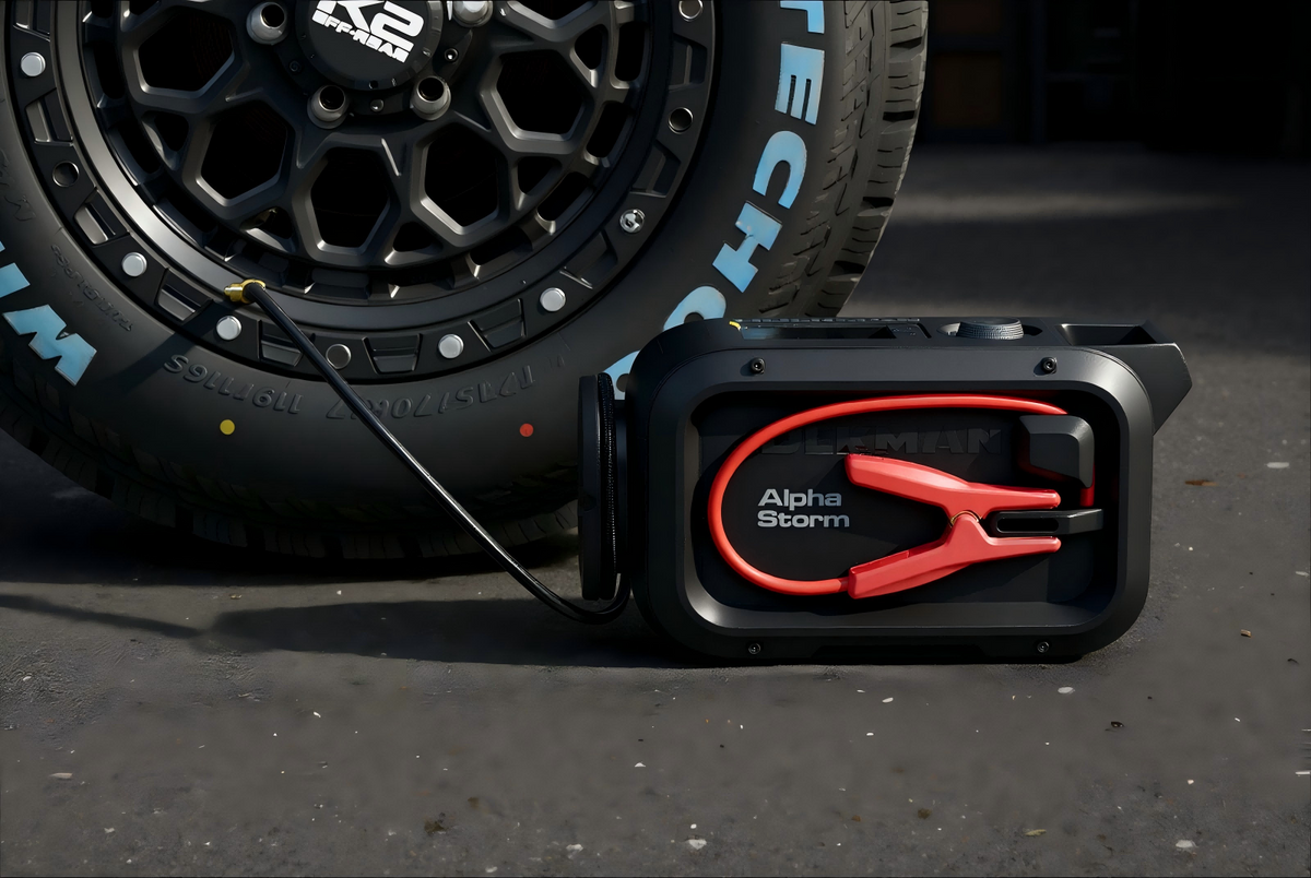 HULKMAN Alpha Storm Roadside Emergency Series, 2500A 4-in-1 Smart Jump Starter with Air Compressor, 12V Portable Jump Box for Up to 9.0L Gas/6.5L Diesel Engines, 120 PSI Tire Inflator, IPS Display, for Cars, Pickup Trucks, SUVs & RVs